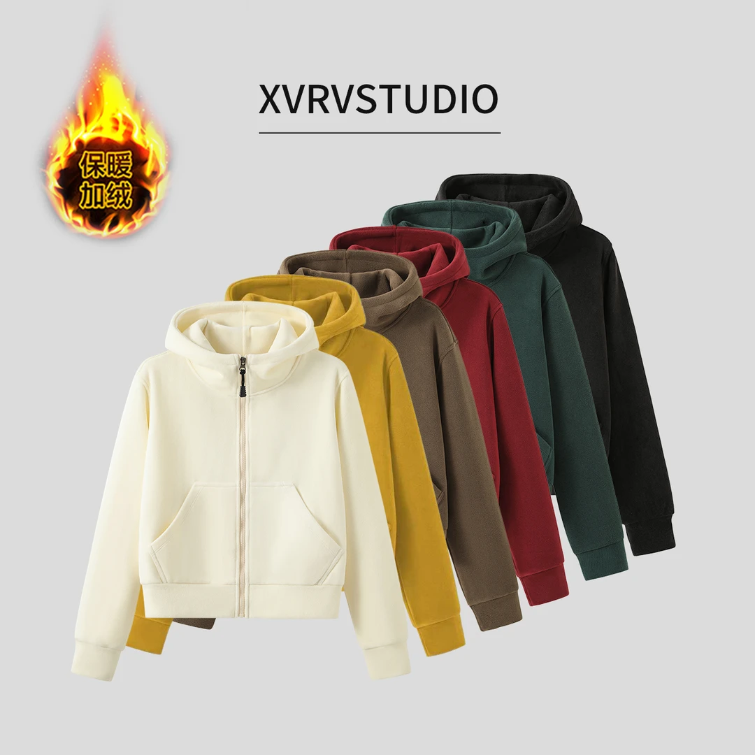 XVRV“双面奥粒绒”连帽加厚外套秋冬新款夹克运动休闲气质显瘦卫衣