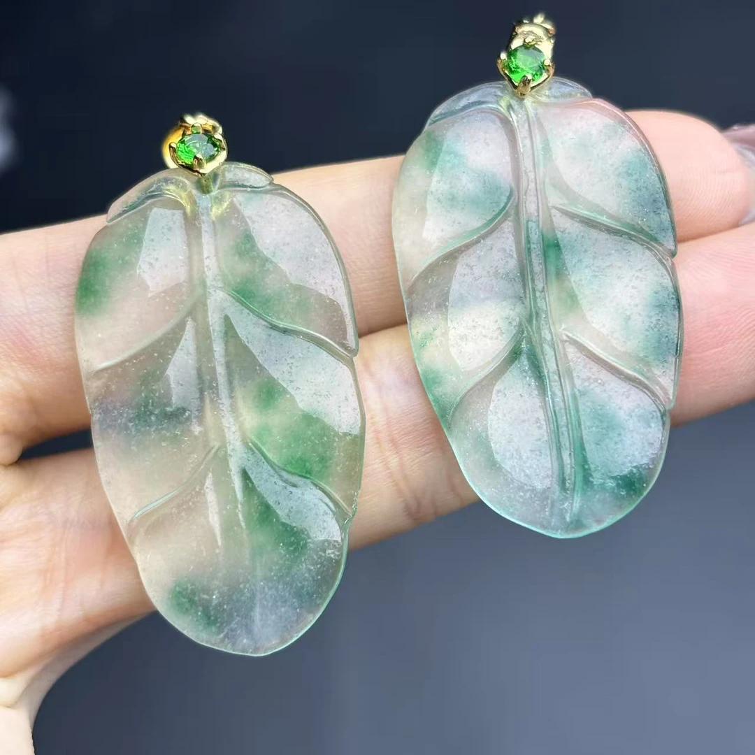 C3924-冰飘天山冰翠叶子吊坠-配链-多样性发其一