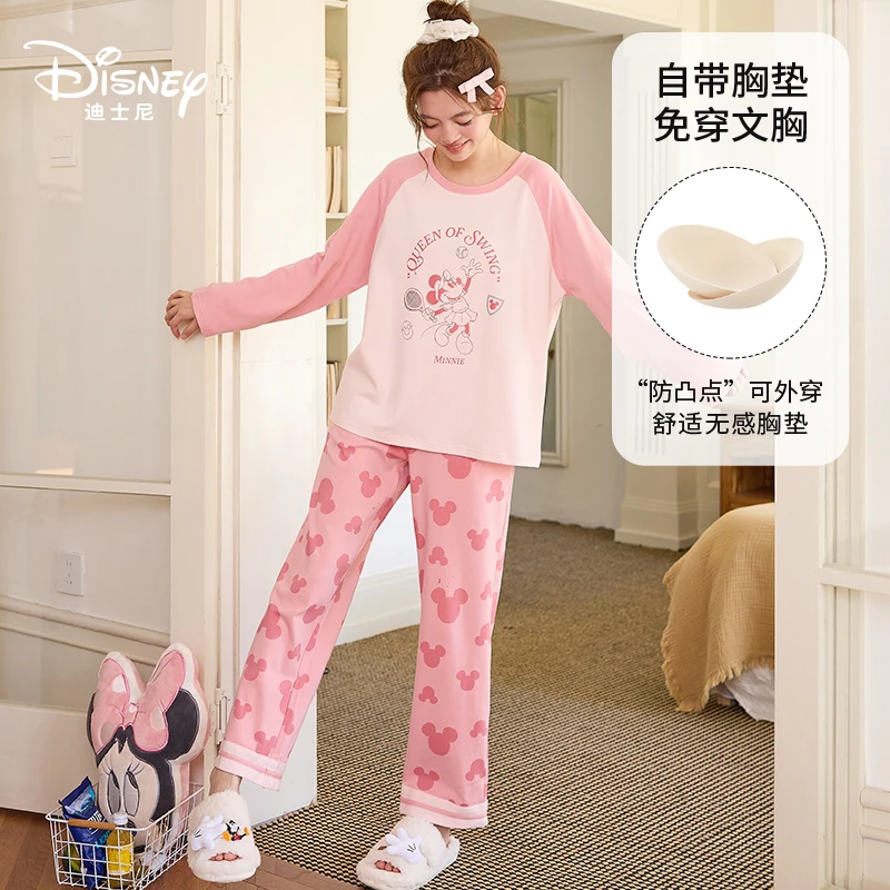 Disney/迪士尼秋冬圆领长袖长裤睡衣女纯棉大码少女家居服0161