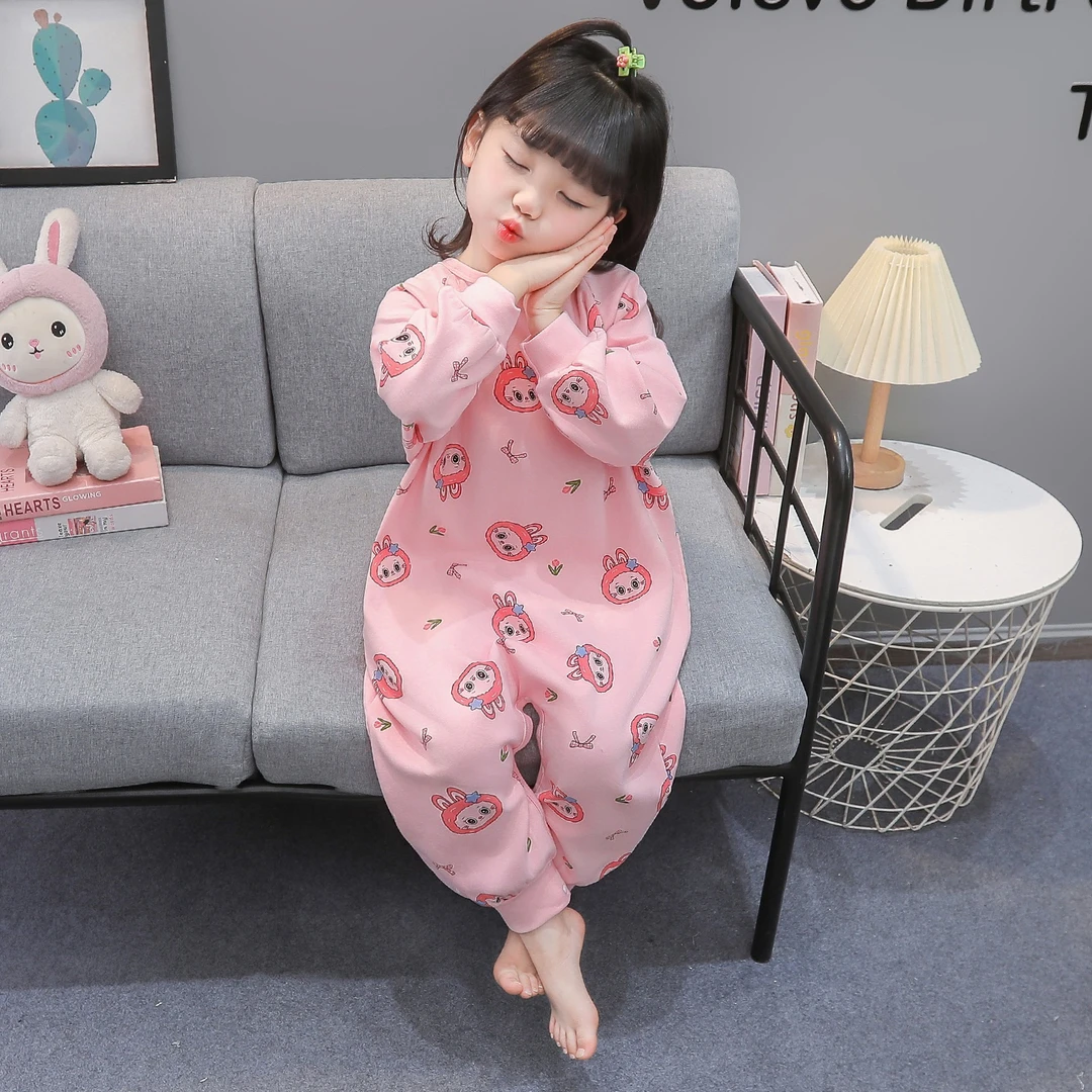 宝宝连体睡衣春秋季儿童防踢被护肚家居服纯棉拉布布女童套头睡袋