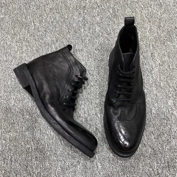 399直播断码鞋男士高帮英伦复古风皮鞋