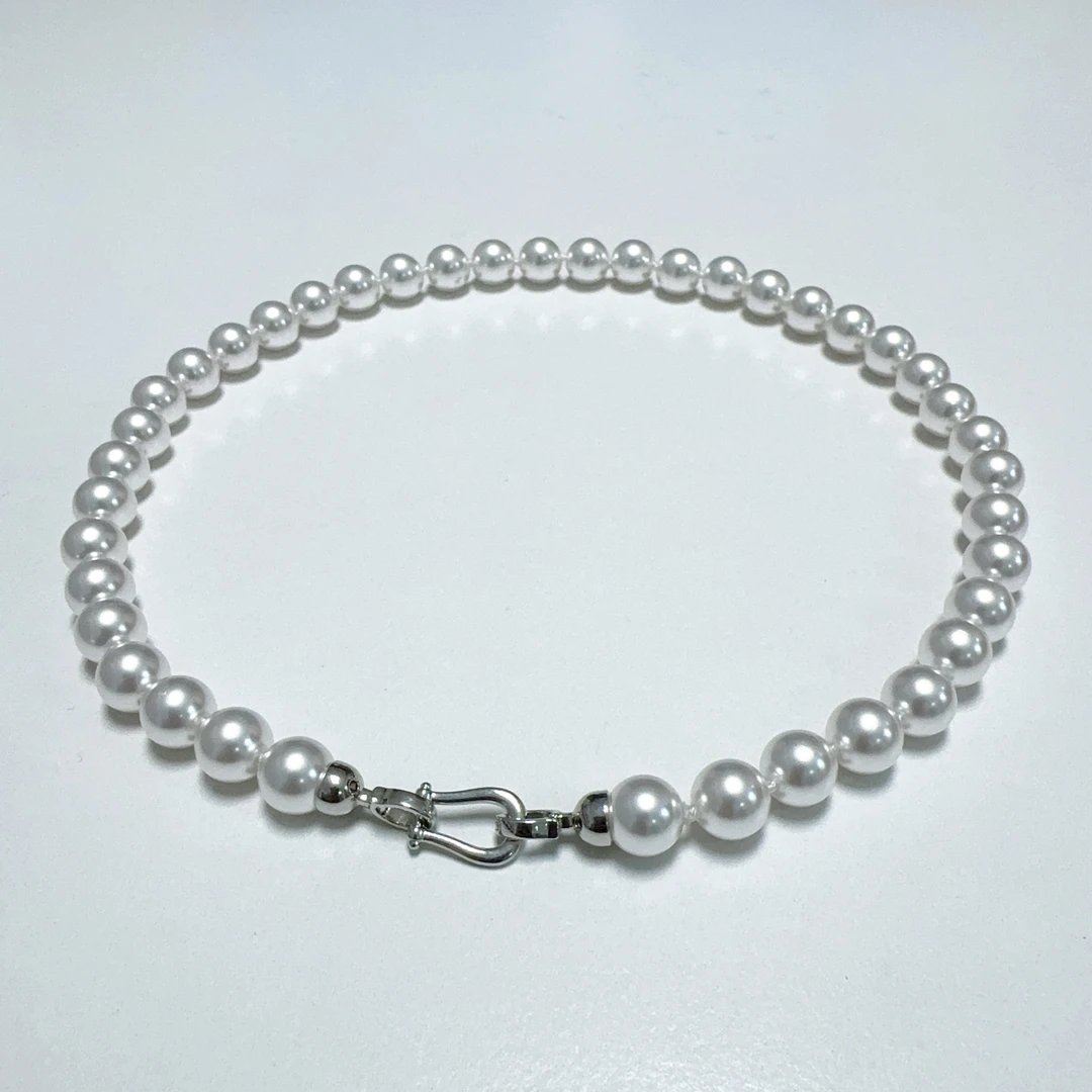 铜合金仿珍珠项链 10-11mm白色马蹄扣贝珠项链XLA308