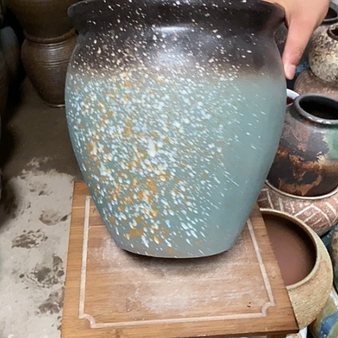 紫砂花盆口27高度30绿泼墨