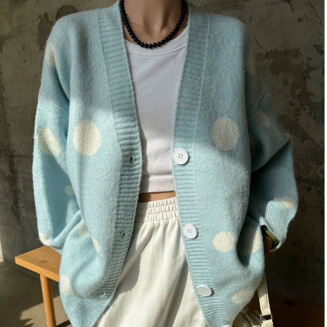 早春超好看甜美风ins风高级针织开衫休闲百搭宽松慵懒风气质长袖