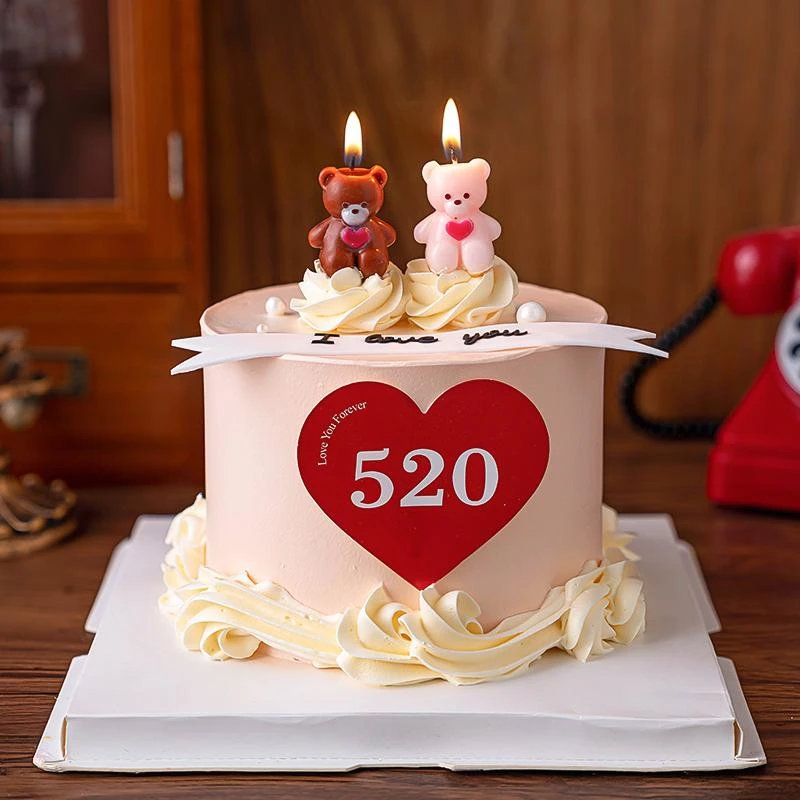 520情人节网红蛋糕装饰卡通爱心小熊蜡烛摆件情侣告白love插件