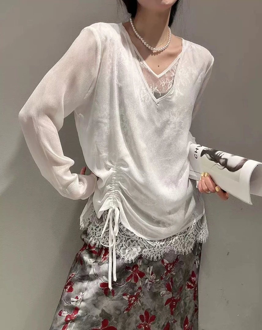 【叁月】夏季遮肉显瘦设计感小众蕾丝假两件防晒罩衫高级感女上衣