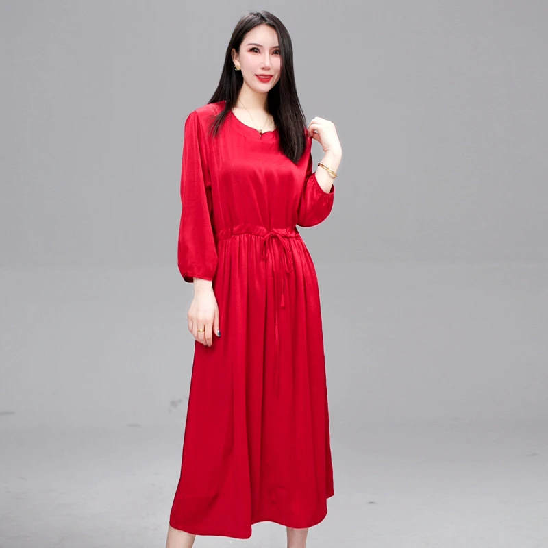 2025新款收腰气质时尚连衣裙显瘦长袖女士喜婆婆喜妈妈AD02025022