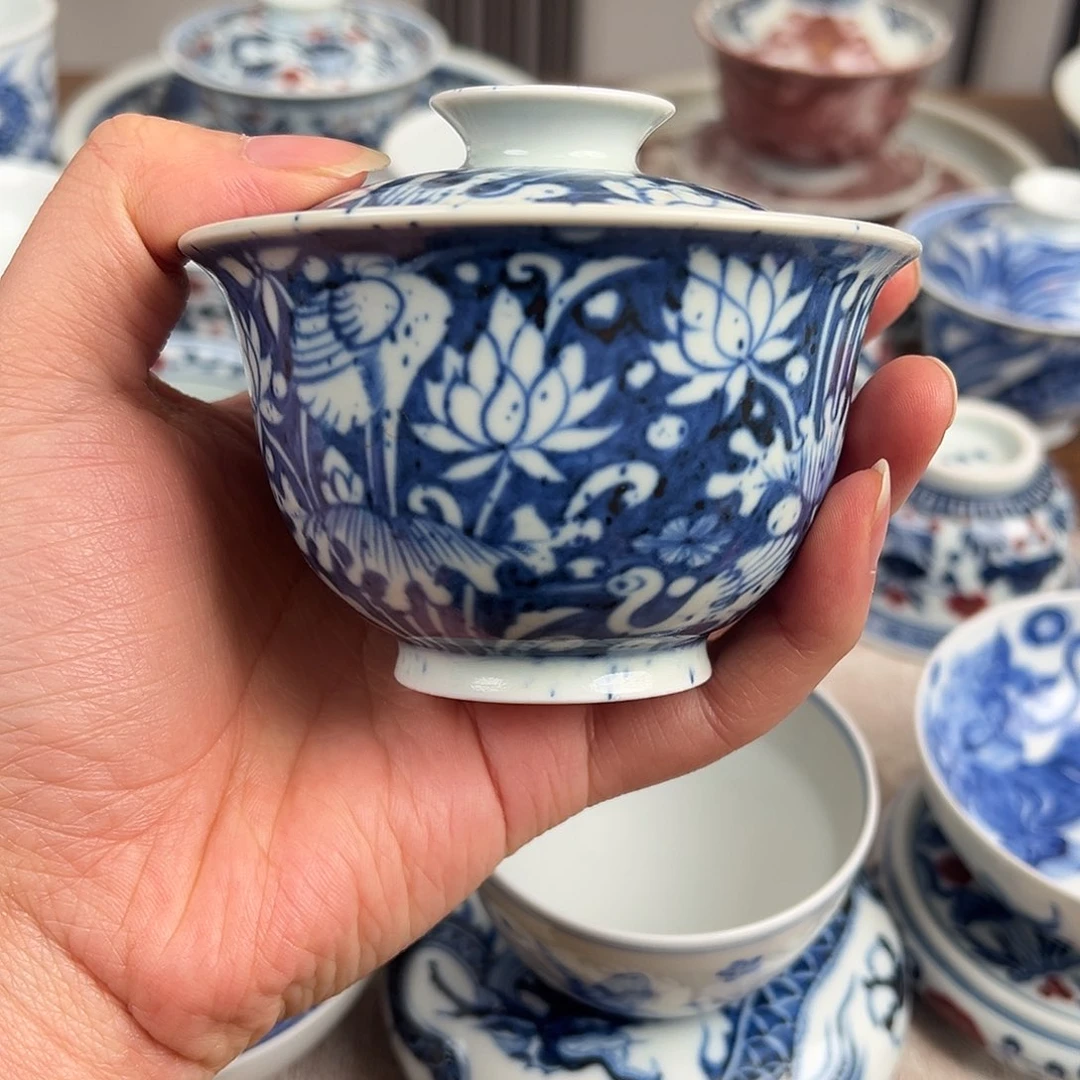 瓷盖碗手工手绘微瑕