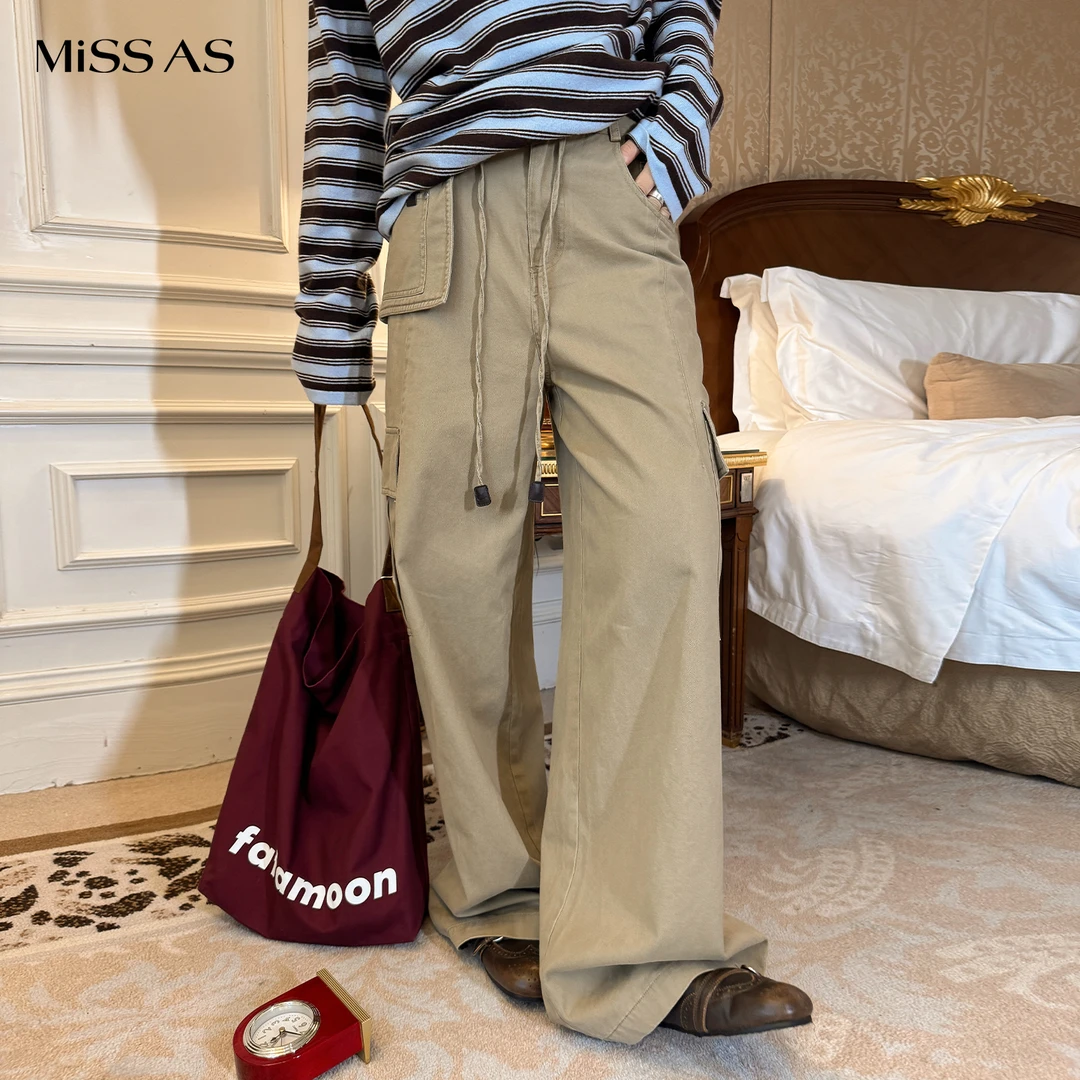 【AVVENN】卡其色口袋工装裤水洗休闲长裤设计25秋冬新款
