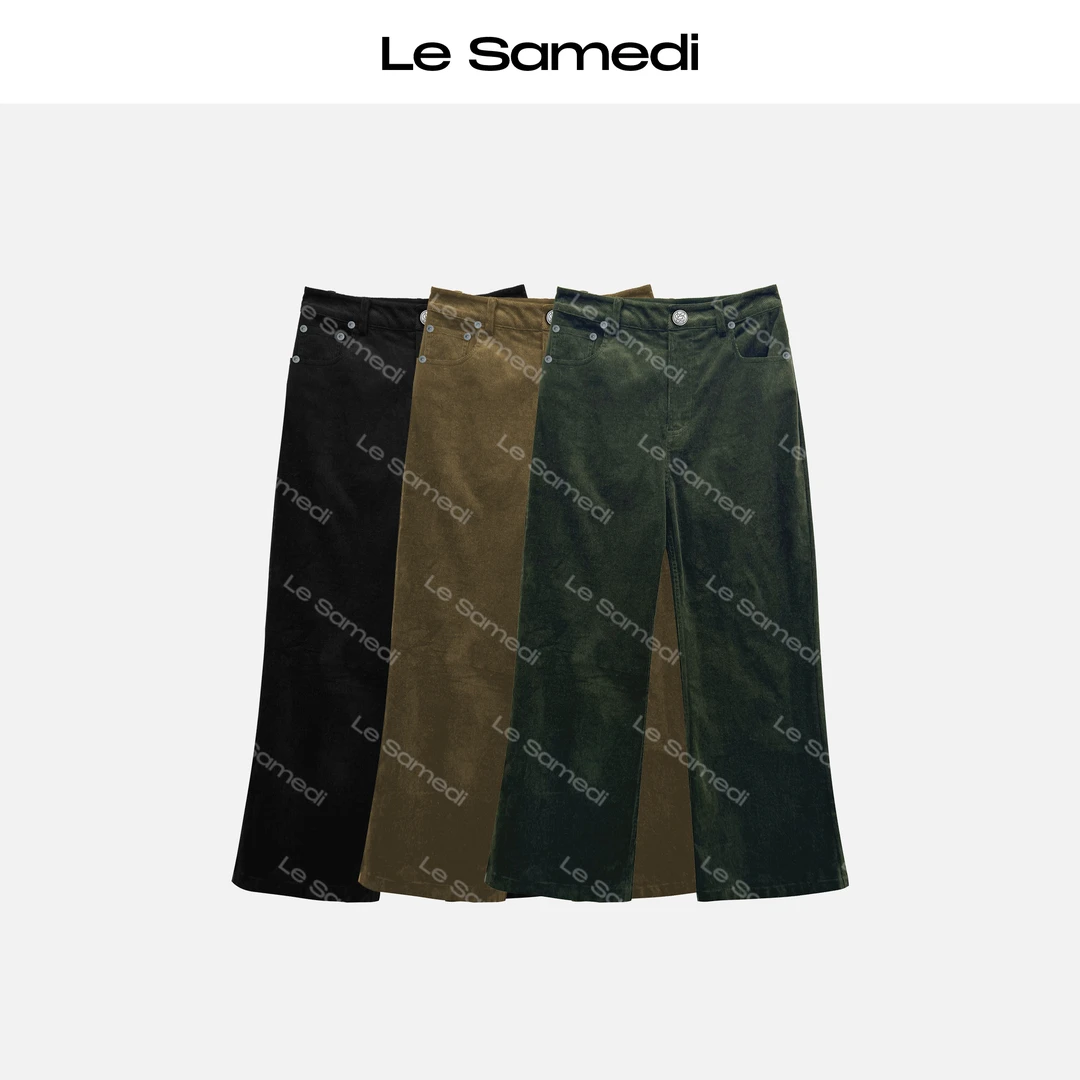 Le Samedi马油叶儿【复古涟漪】琎口弹力灯芯绒复古微喇九分裤