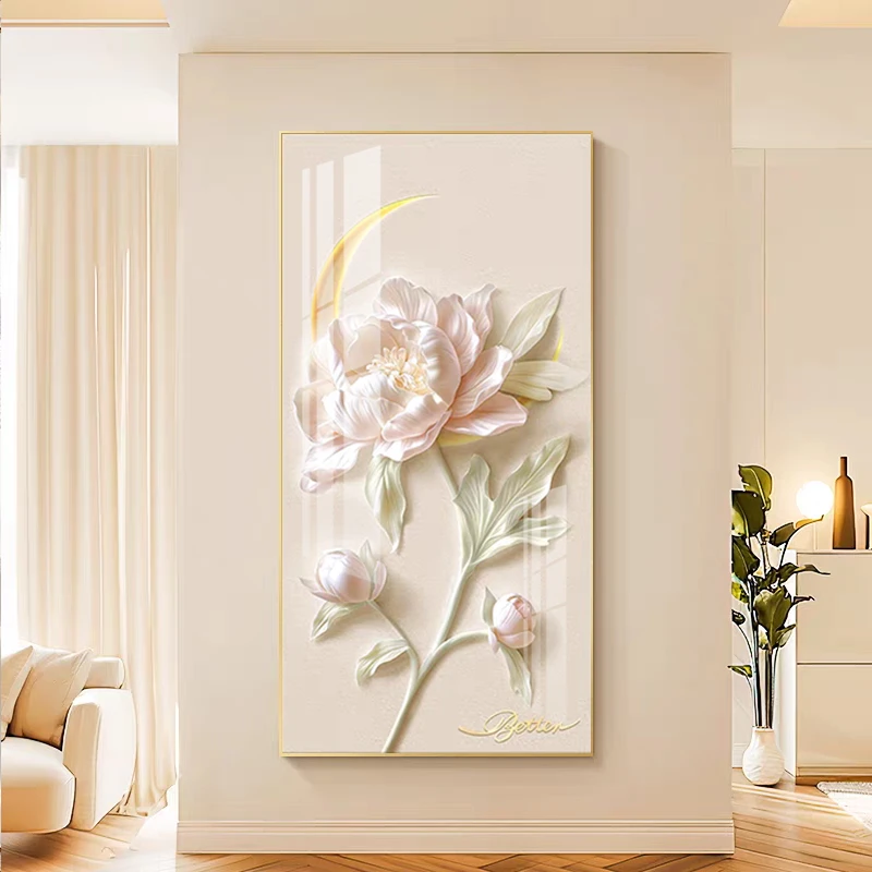 奶油风玄关装饰画轻奢感花卉壁画抽象花朵入户门墙画走廊过道挂画