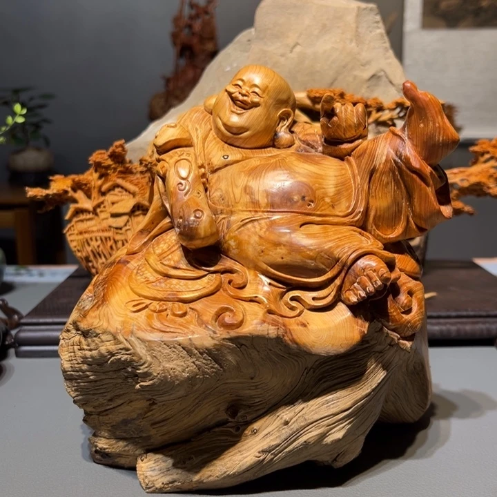 @***）柏木（崖柏）开心佛摆件作品