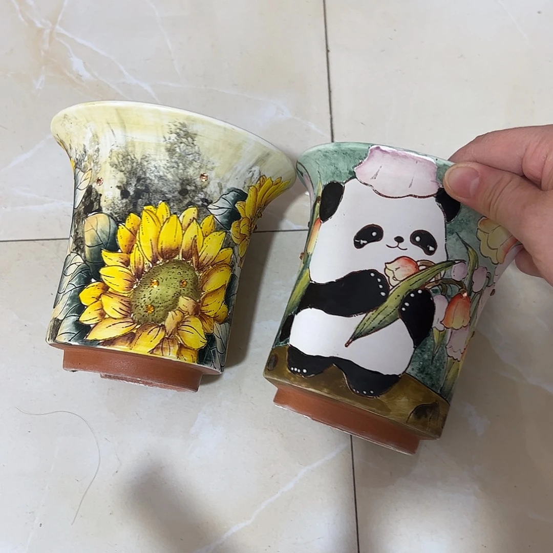 纽***扣景德镇炫彩手绘陶瓷花盆