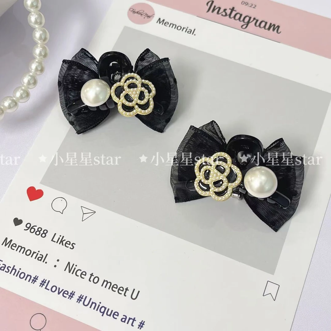 2025新款山茶花珠珠结刘海小AB双面气质小香风抓夹