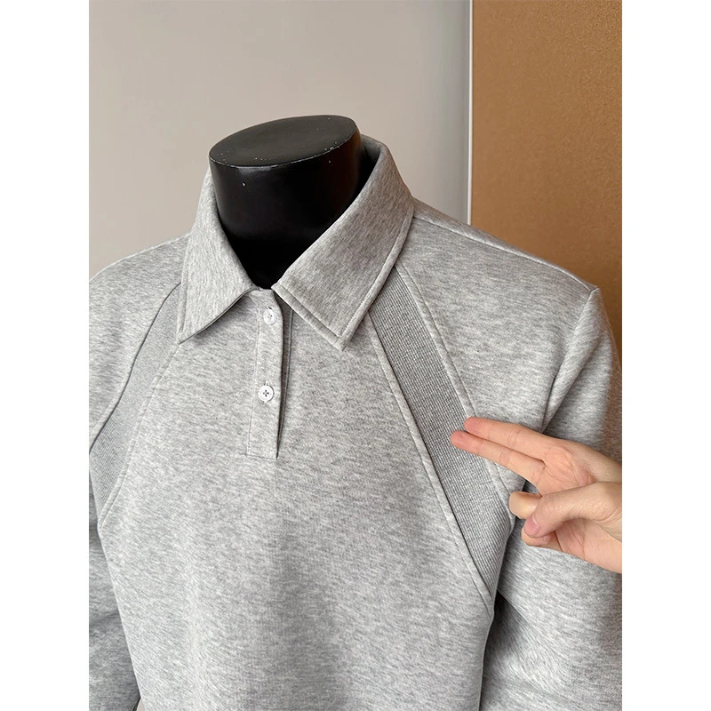 美式复古拼接翻领卫衣男春秋潮牌解构Polo长袖T恤重磅休闲打底衫
