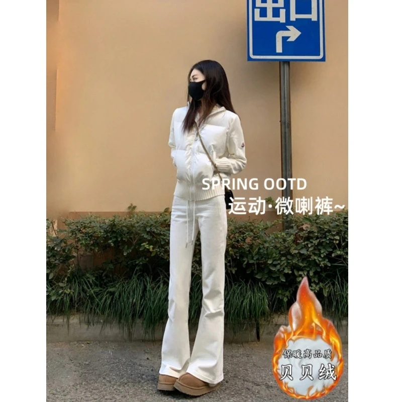 lulu同款裤子加绒加厚喇叭裤女秋冬微喇裤运动裤休闲裤裤子