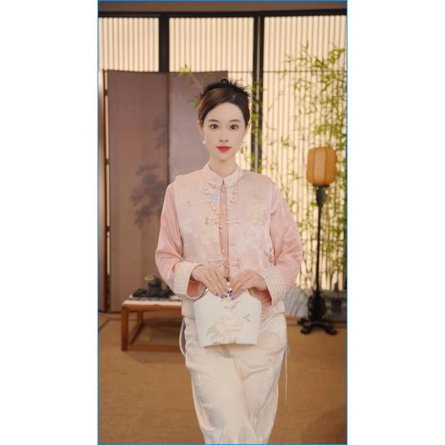 CJ[花好月圆]新中式2024新款春日碎花休闲马甲印花上衣FA2521553