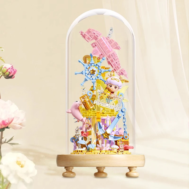 月光社深海星旅途海豚小颗粒拼装积木玩具桌面摆件804239