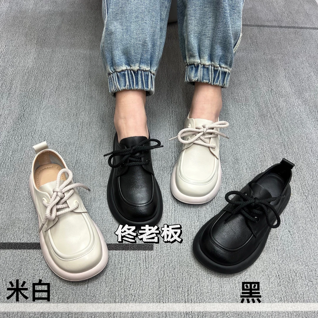9071 纯皮软底带系时尚英伦风简约百搭复古休闲乐福女鞋