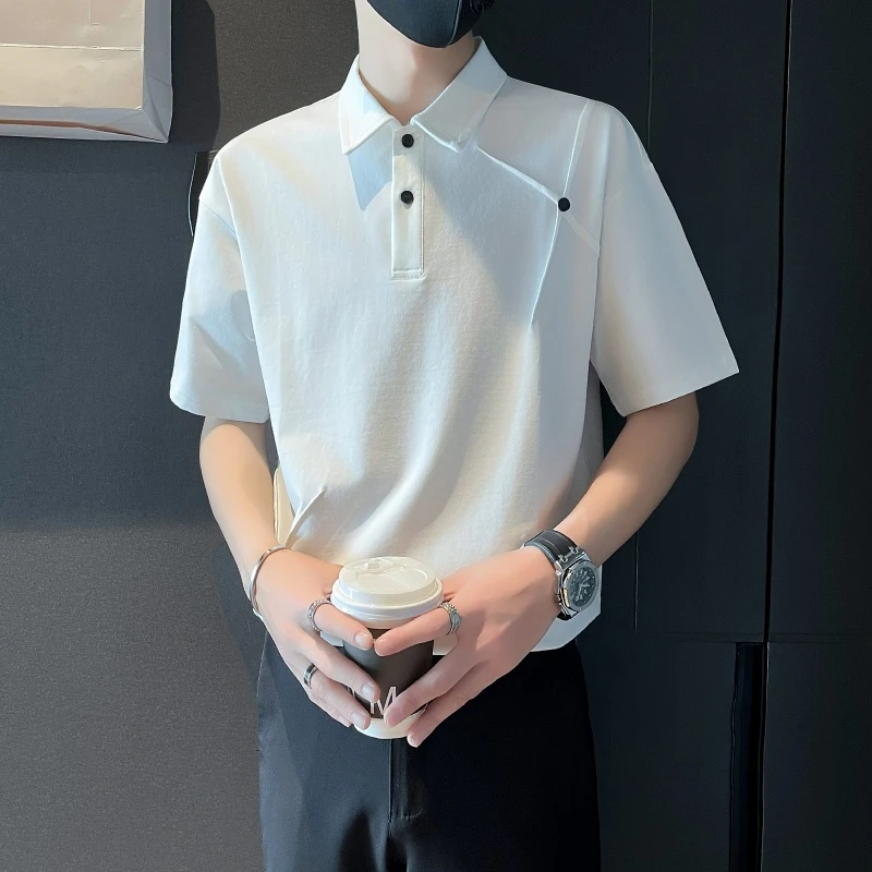 polo衫男款夏季新款高级感痞帅拼接翻领半袖潮牌男装上衣短袖t恤