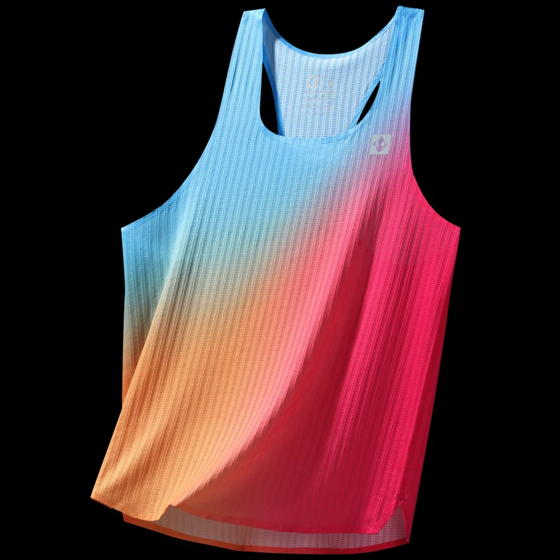 CHITO RUNNING驰道跑步男女渐变专业马拉松跑步栅格背心训练背心