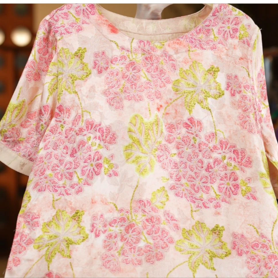 微风凉<<非遗美学>>1150透孔花萝圆领极简显瘦减龄双面穿上衣