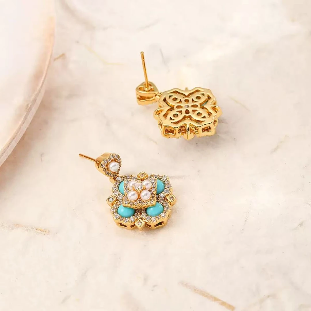 铜合金树脂耳饰 气质耳钉CEGANA【鎏光花窗】耳饰复古百搭轻奢小众