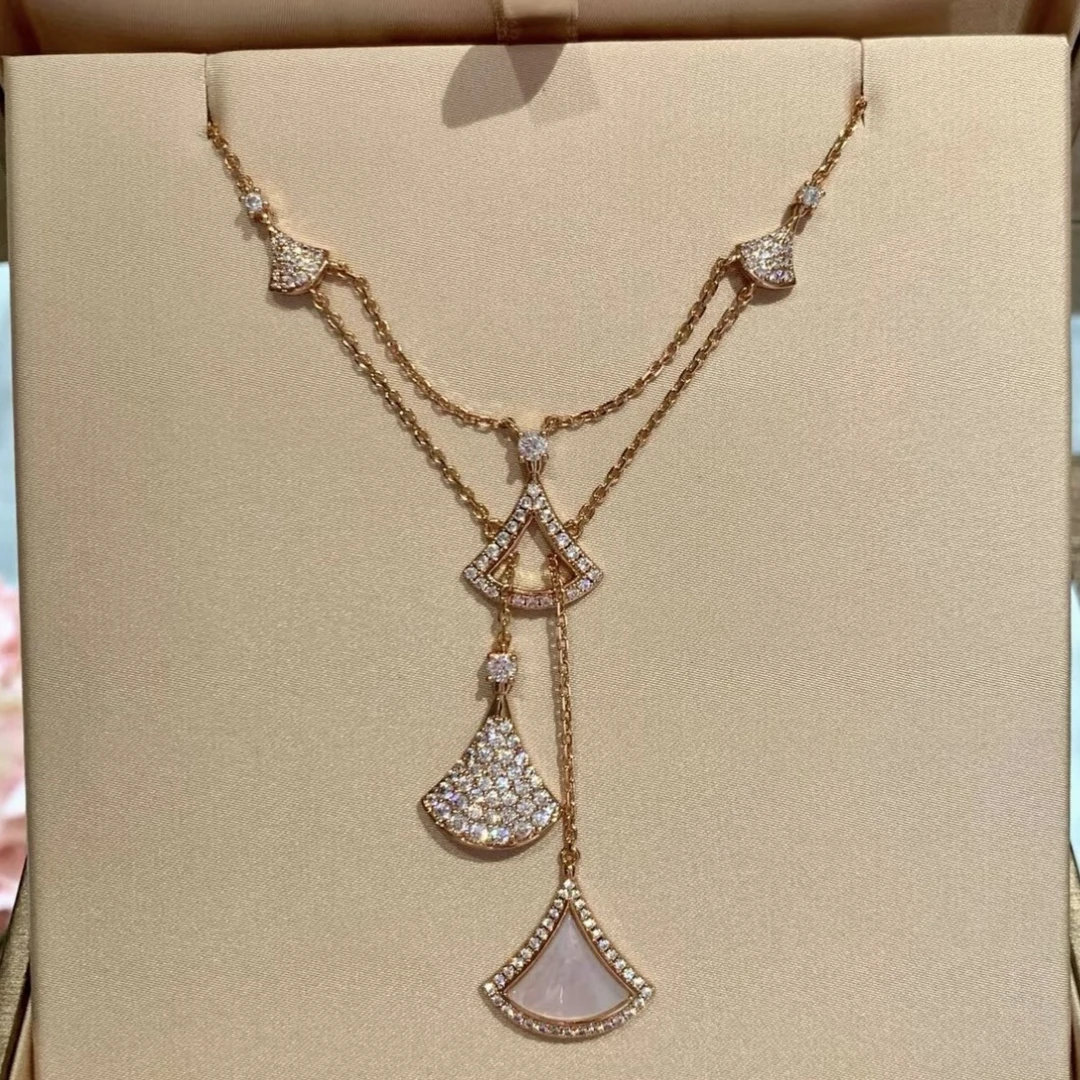 法式双层满钻裙子项链