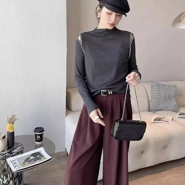 XGA182女休闲常规款长袖半高领T恤秋季百搭修身套头显瘦气质针织