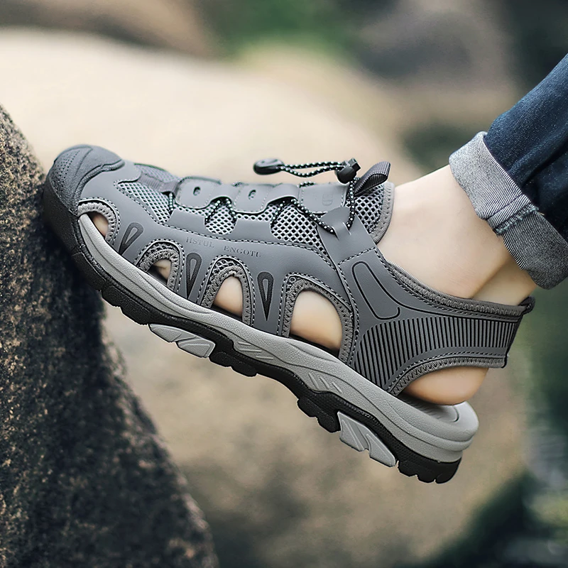 夏季男士钓鱼鞋防滑耐磨凉鞋男2025新包头外穿登山运动涉水沙滩鞋