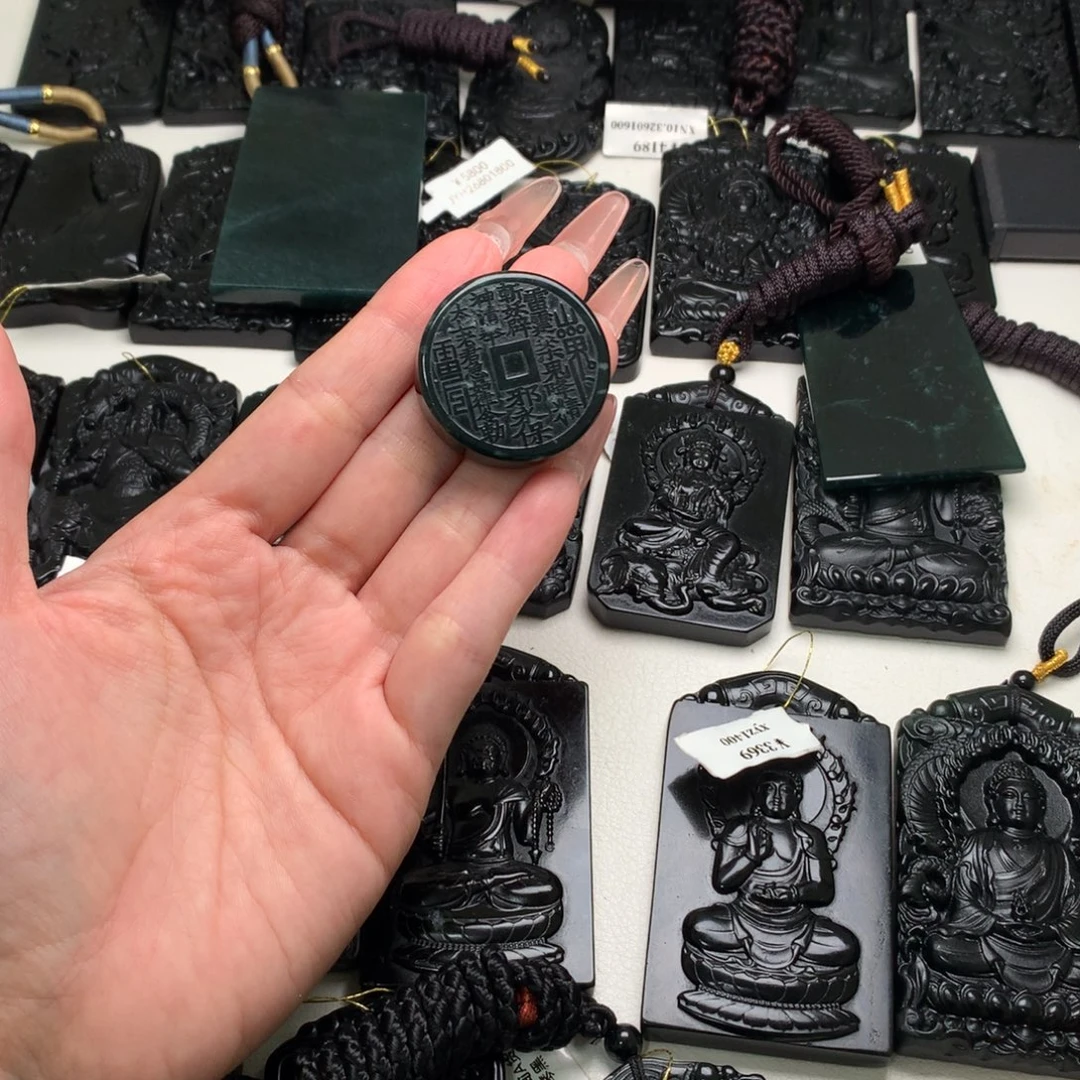 翡翠未镶嵌挂件天然a货钢琴黑挂件