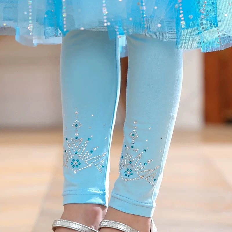 【加绒】爱莎打底裤秋冬纯棉加厚外穿女宝弹力裤子带钻女童艾莎裤子