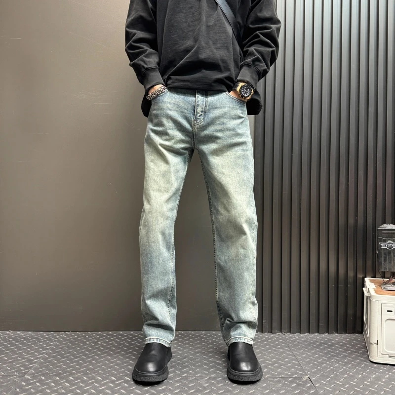 美式高街潮流长裤秋冬男士新款加绒加厚牛仔裤痞帅风直筒休闲男裤