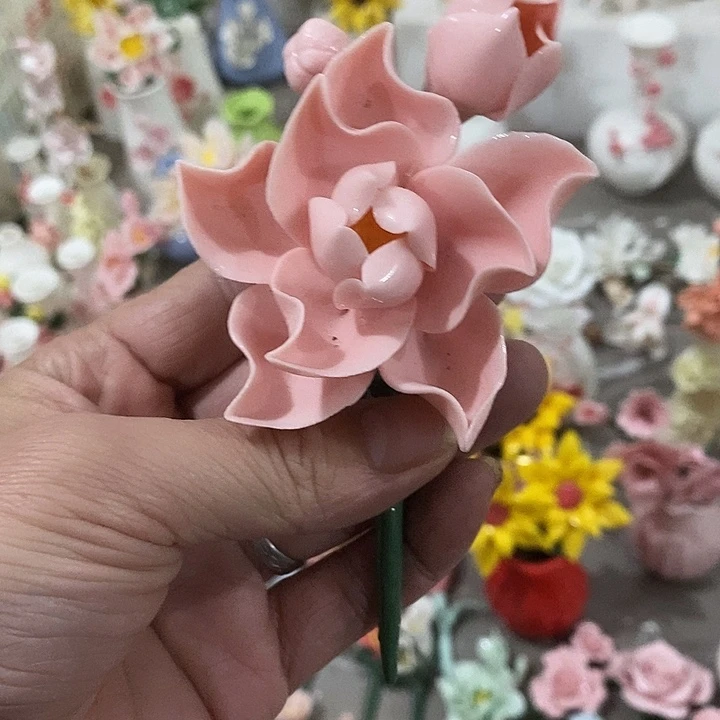 瓷片纯手工陶瓷花摆件瑕