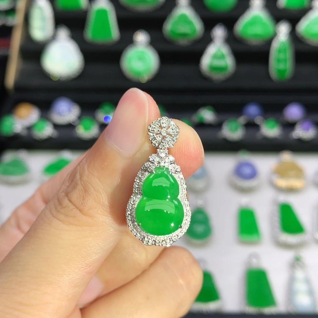 翡翠18K金镶嵌吊坠(不含链)