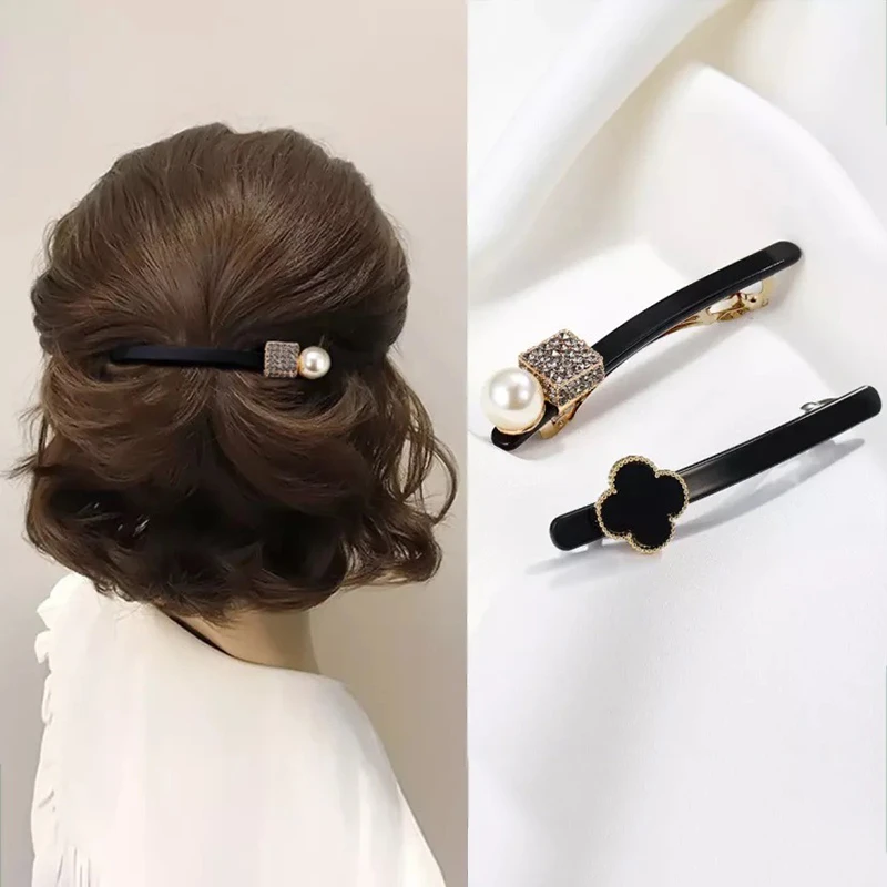 少发量半扎发弹簧夹气质简约风发夹四叶草韩版头饰后脑勺一字夹子