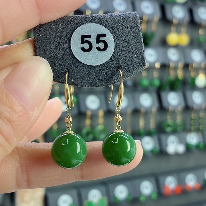 和田玉18K金镶嵌耳饰