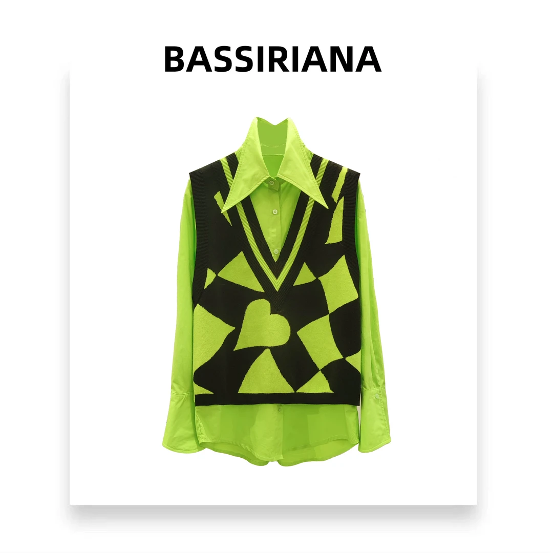 XJ【BASSIRIANA】设计师气质撞色轻奢小众百搭假两件衬衫211671