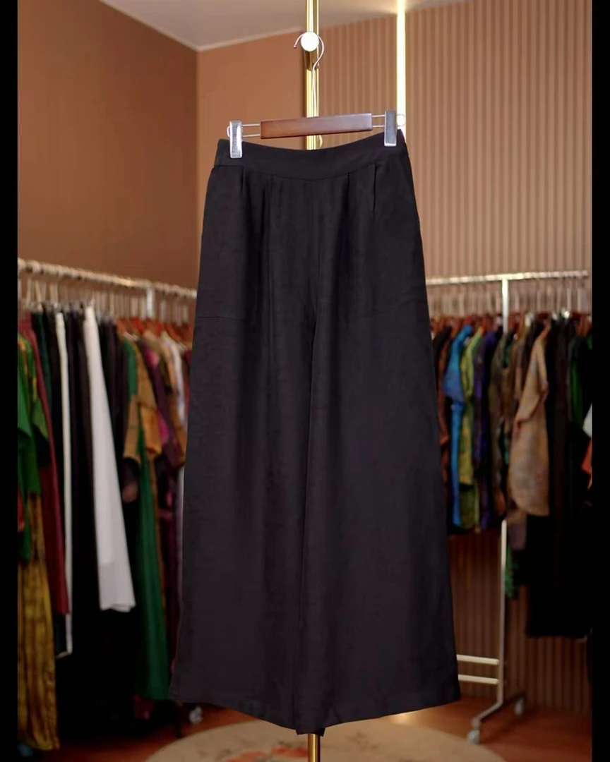 如燕-新中式国风时尚黑色休闲长裤0457