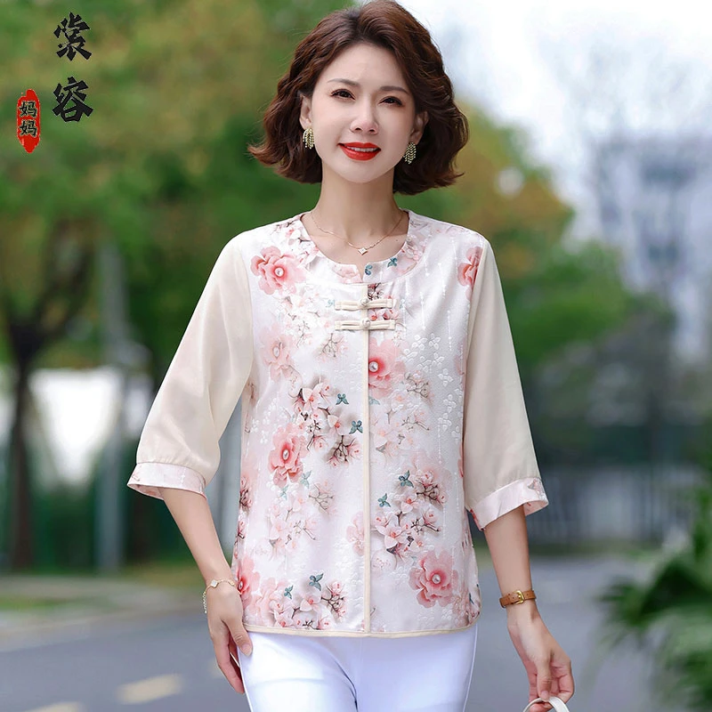 母亲节夏装小衫妈妈春夏装洋气新中式国风衬衫女装女士妈妈装夏季