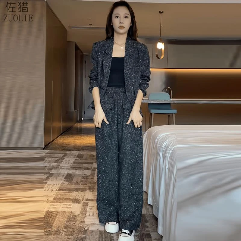 百搭高级感职业西装套装女士秋季新款设计感西服外套显瘦阔腿裤两