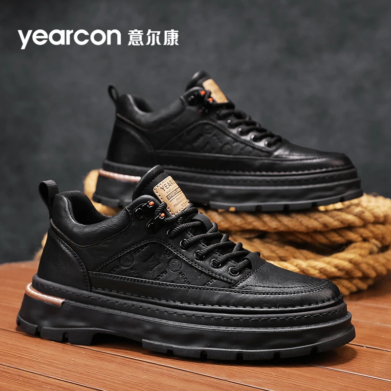 意尔康马丁靴男鞋冬季2025新款厚底复古休闲工装靴男防滑软底男鞋