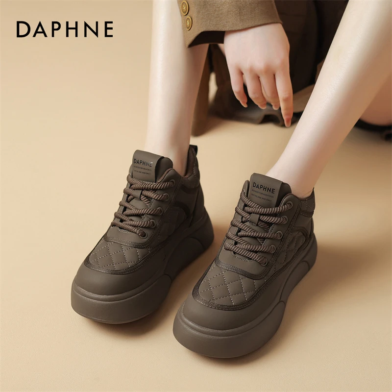 达芙妮秋冬新款厚底加绒低帮单鞋女时尚百搭系带圆头运动休闲鞋x