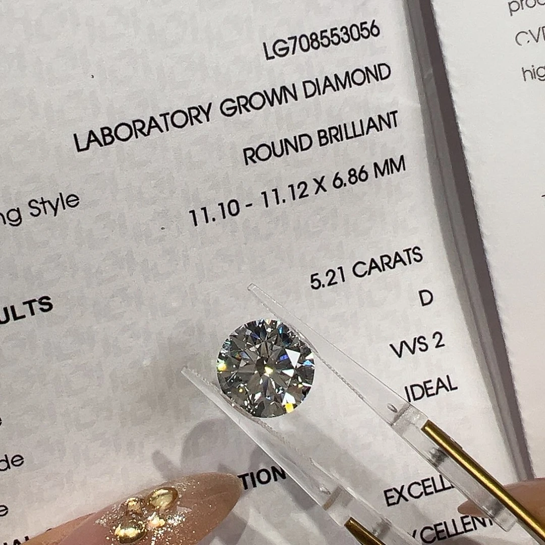 实验室培育钻石裸石5.21克拉圆钻