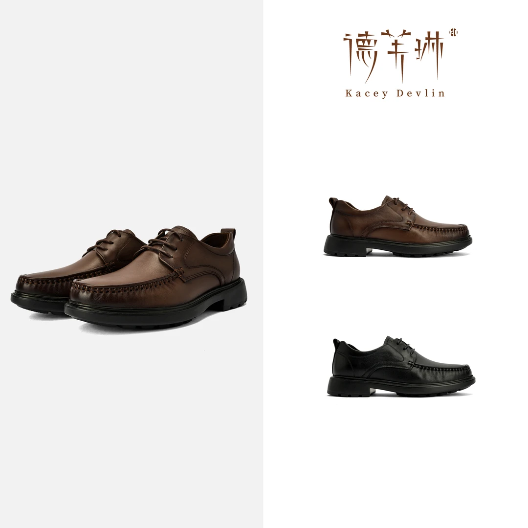【小水专属】德芙琳休闲皮鞋2025秋季琥珀风皮鞋系带正装时尚牛津鞋