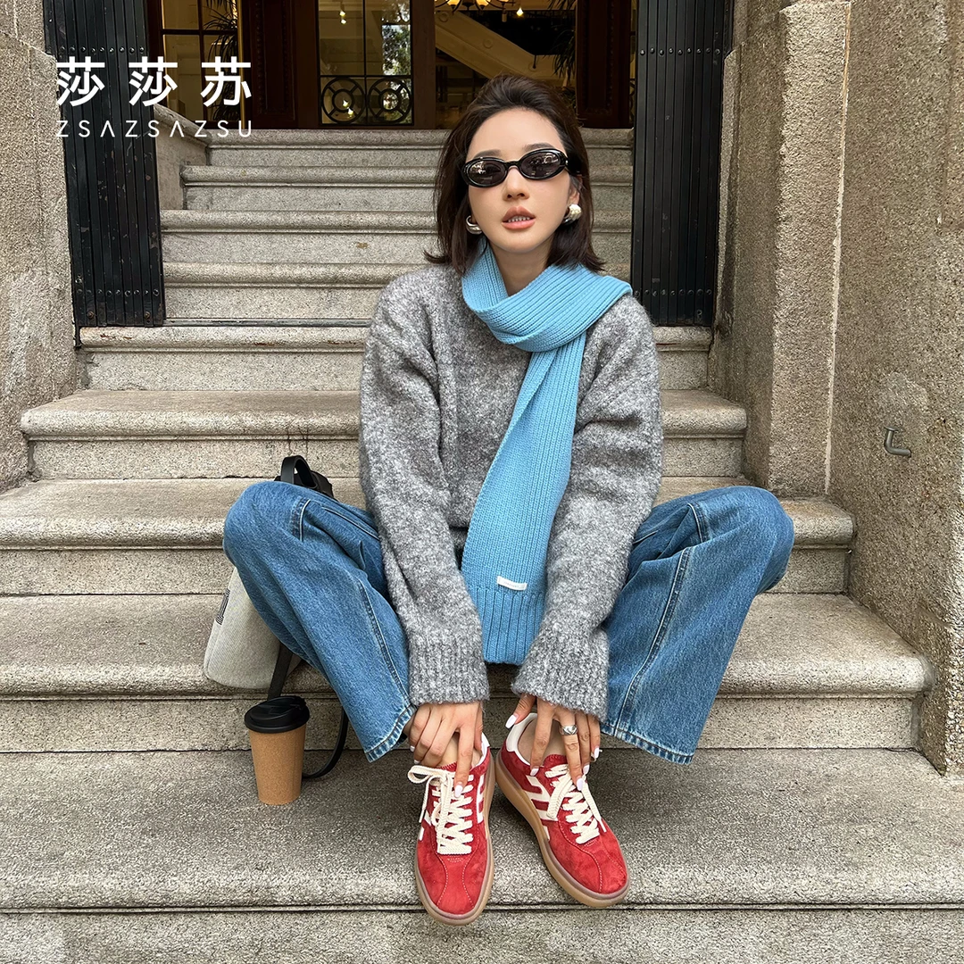 许我耀眼赵露思同款莎莎苏红色德训鞋流光风百搭运动鞋ZA65151-30