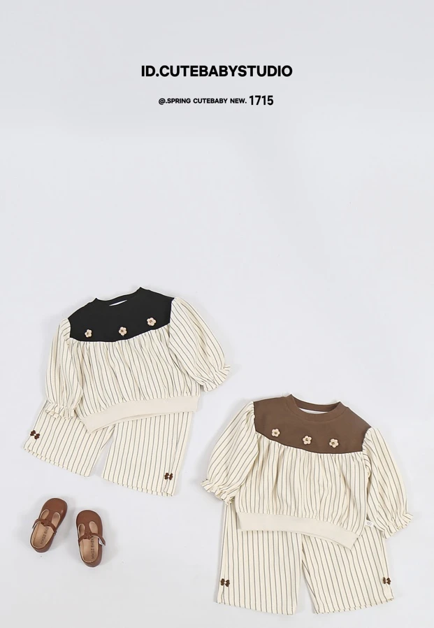 M1715小花竖条套装（咖色）