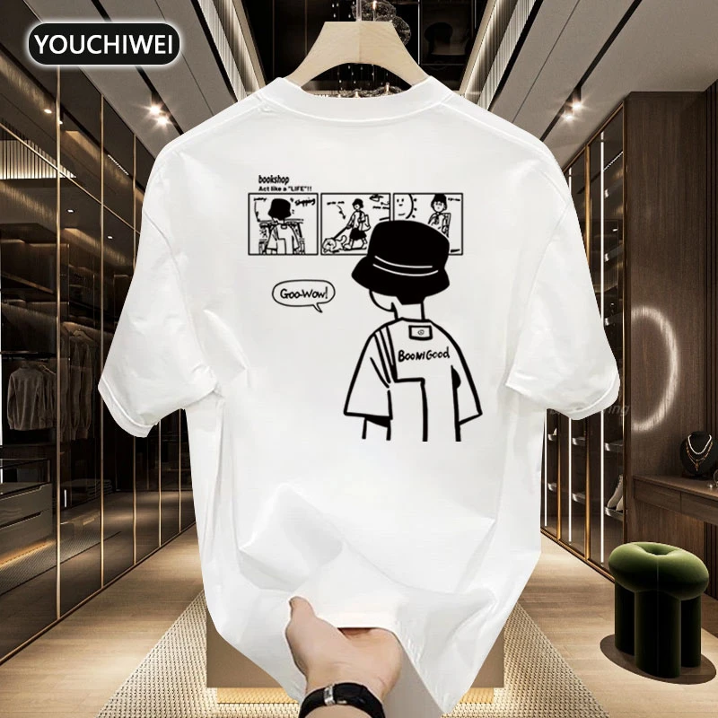 纯棉潮牌重磅短袖圆领T恤时尚痞帅简约印花潮休闲ins百搭上衣t恤