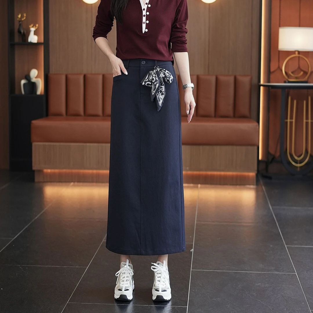 2025女装显瘦秋冬系扣百搭高腰半身裙包臀裙裙子复古拼接休闲