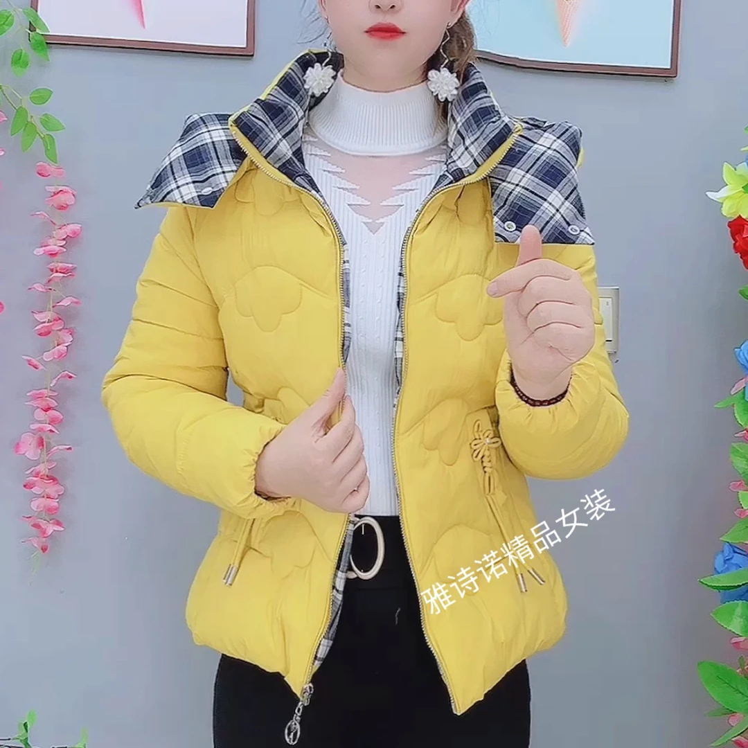 撞色格子修身短款棉服冬季保暖棉衣时尚小个子新款加厚外套棉袄